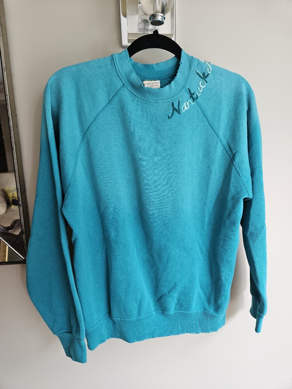Vintage Nantucket Teal Distressed Sweatshirt - Size Large